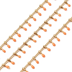 Оранжевый 304 из нержавеющей стали обуздать цепи, с эмалевыми подвесками и шпулей, пайки, ионное покрытие (ip), золотые, оранжевые, очарование: 6x1.5x2 мм, ссылка: 2x1.5x0.3 mm, около 16.4 футов (5 м) / рулон