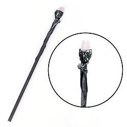 Rose Quartz Natural Rose Quartz Magic Wand, Cosplay Magic Wand, with Wood Wand, for Witches and Wizards, 320mm