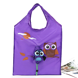 Blue Violet Owl Pattern Eco-Friendly Polyester Grocery Shopping Bag, Foldable Shopping Tote Bags, with Bag Handle, Blue Violet, 60x38cm