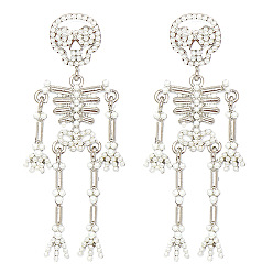 55618-WH Gothic Skull Earrings with Diamonds for Halloween Costume Party