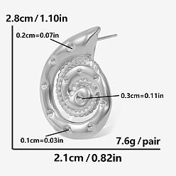 Серебро Стильные 304 серьги-гвоздики из нержавеющей стали, серебряные, 28x21 мм