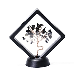 Obsidian Natural Obsidian Tree of Life Feng Shui Ornamentss, with Plastic Floating Display Cases, Home Display Decorations, Rhombus, 90x20x90mm