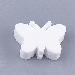 Wheat Food Grade Eco-Friendly Silicone Focal Beads, Chewing Beads For Teethers, DIY Nursing Necklaces Making, Butterfly, White, 20.5x30x11mm, Hole: 2mm