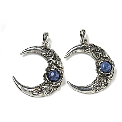 Содалитовое Природные подвески содалитом, сплав цветок полумесяц подвески, античное серебро, 43.5x35.5x8.5 мм, отверстие : 8x7 мм