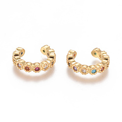 Colorful Golden Plated Brass Micro Pave Cubic Zirconia Cuff Earrings, Long-Lasting Plated, Colorful, 14x12.5x3mm