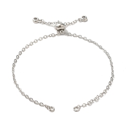 Платина Покрытие стойки латунным кабелем звено цепи изготовление браслета, с кубического циркония, изготовление браслетов-слайдеров, подходит для разъема-шарма, платина, 20x0.2 см, отверстие : 2 мм