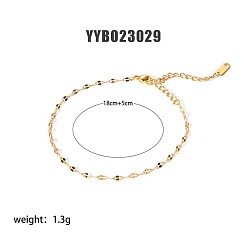 Настоящее золото 18K Простые 304 браслеты из нержавеющей стали с рифленой цепочкой, ионное напыление (IP) для летнего пляжа, реальный 18 k позолоченный, 6-3/4 дюйм (17 см)