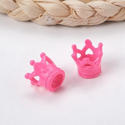 Hot Pink Acrylic European Beads, Large Hole Beads, Crown, Hot Pink, 14x12mm, Hole: 7mm