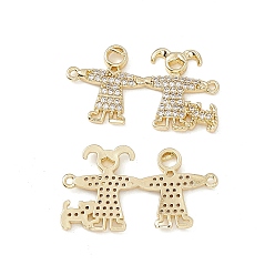 Real 18K Gold Plated Brass Micro Pave Clear Cubic Zirconia Connector Charms, Girl and Boy Links, Real 18K Gold Plated, 29x16x2mm, Hole: 1mm