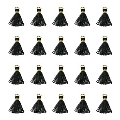 Черный Кулон с кисточкой из поликоттона (полиэстер), миниатюрные подвески-кисточки, с железными выводами и металлическим шнуром, чёрные, 10~15x2~3 мм, отверстие : 1.5 мм