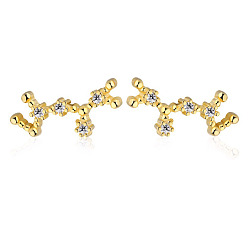 Sagittarius Cubic Zirconia Constellation Stud Earrings, Golden 925 Sterling Silver Earrings, Sagittarius, 12x5.5mm