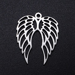 Stainless Steel Color 201 Stainless Steel Pendants, Filigree Joiners Findings, Laser Cut, Wing, Stainless Steel Color, 22x18x1mm, Hole: 1.4mm
