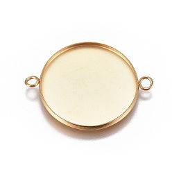 Golden Ion Plating(IP) 304 Stainless Steel Cabochon Connector Settings, Plain Edge Bezel Cups, Flat Round, Golden, Tray: 25mm, 34x26.8x2mm, Hole: 2.2mm