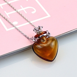 Sienna Lampwork Heart Perfume Bottle Necklaces, Pendant Necklace with Stainless Steel Chains, Sienna, 23.62 inch(60cm)