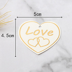 White Valentine's Day Theme Paper Gift Tags, Hange Tags, Heart with Gold Stamping Word Love, White, 4.5x5cm, 100pcs/bag