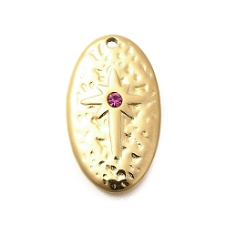 Фиолетовый Бархат 304 подвески из нержавеющей стали, со стразами, ионное покрытие (ip), овальные, реальный 14 k позолоченный, пурпурного бархата, 20x10.5x2.7 мм, отверстие : 1 мм