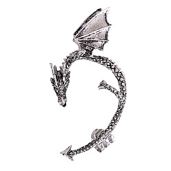 Antique Silver Alloy Dragon Cuff Earrings, Gothic Climber Wrap Around Earrings for Non Piercing Ear, Antique Silver, 80x45mm