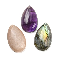 Mixed Stone Natural Mixed Gemstone Pendants, Teardrop Charms, 30x18x6~7mm, Hole: 1.6mm