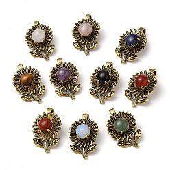 Mixed Stone Natural & Synthetic Mixed Gemstone Pendants, Rack Plating Antique Golden Tone Brass Flower Charms, Cadmium Free & Lead Free, 34x22x15mm, Hole: 8x4.5mm