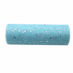 Light Sky Blue 10 Yards Sparkle Polyester Tulle Fabric Rolls, Deco Mesh Ribbon Spool with Paillette, for Wedding and Decoration, Light Sky Blue, 15cm