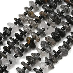 Cuarzo Tourmalinated Cordones de cuentas de cuarzo natural turmalinado, pepitas, 7.5~13x6~13x2~5 mm, agujero: 0.9 mm, sobre 68~86 unidades / cadena, 15.35~15.75'' (39~40 cm)