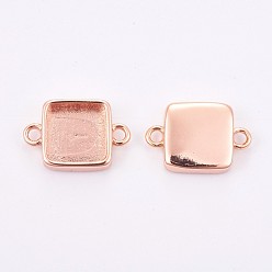 Rose Gold Brass Cabochon Connector Settings, Plain Edge Bezel Cups, Long-Lasting Plated, Square, Rose Gold, Tray: 10x10mm, 12x17.5x3.5mm, Hole: 1.8mm