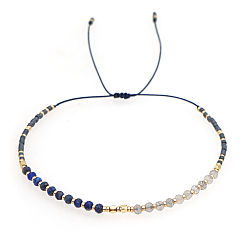 Blue Natural Lapis Lazuli & Glass Seed Braided Bead Bracelets, Adjustable Bracelet, Blue, No Size
