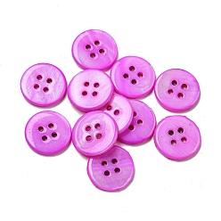 Magenta Freshwater Shell Buttons, 4-Hole, Flat Round, Magenta, 14x1.7~2.2mm, Hole: 1.6mm
