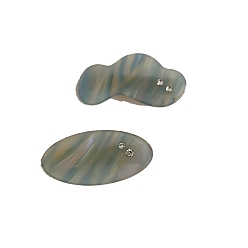 Небесно-голубой Заколки из кожи аллигатора из ацетата целлюлозы (смола), со стразами, облако и овал, голубой, 41~42x19~21 мм, 2 шт / комплект