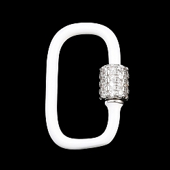 Белый Овальные винтовые карабины с микропаве из прозрачного кубического циркония из латуни, с эмалью, долгоиграющий, стойки покрытие, без свинца и без кадмия, белые, 24x14x2 мм