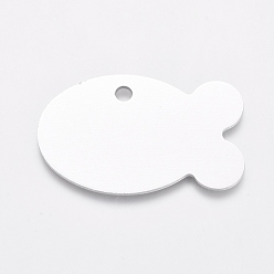 Silver Aluminum Pendants, Stamping Blank Tag, Fish, Silver, 24x38x1mm, Hole: 3mm
