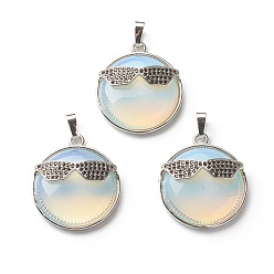 Opalite Opalite Pendants, with Platinum Tone Brass Findings, Flat Round with Glasses, 32~32.5x27.5x9mm, Hole: 6.5x5mm