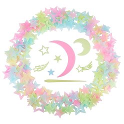 Mixed Color DIY Luminous Patch Wall Stickers, Fluorescent Glow In The Dark Kids Bedroom Decal, Home Decor, Star & Moon, Mixed Color, 29x29x1mm, 100pcs/bag, 1bag, 36x36x1mm, 100pcs/bag, 1bag, 171x12x1.5mm, 12pcs/bag, 1bag, 36~164x36~76x1.4~2mm, 11pcs/bag, 1bag, 46x46x1.4mm, 40pcs/bag, 1bag, 5bag/set