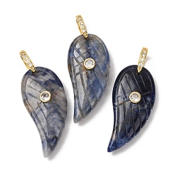 Sodalite Natural Sodalite Pendants, Feather, Golden, 36.5~37x17x8~9mm, Hole: 6x6.5mm