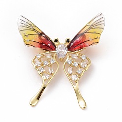 Gold Resin Butterfly Lapel Pin with Clear Cubic Zirconia, Real 18K Gold Plated Brass Badge with Loop for Jewelry Pendant, Cadmium Free & Lead Free, Gold, 49x47x5mm