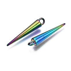 Rainbow Color Alloy Pendants, Cadmium Free & Nickel Free & Lead Free, Cone, Rainbow Color, 25x4mm, Hole: 2mm