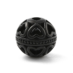 Черный 304 из нержавеющей стали бусы, круглый с полым сердцем, чёрные, 10.5x9.5 мм, отверстие : 2 мм