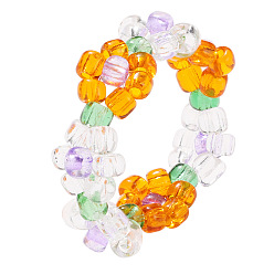 5471706 Simple Crystal Beaded Elastic Ring - Candy Color Beaded Flower Ring.