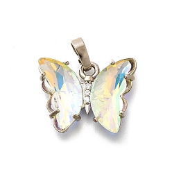 Прозрачный АВ Латунные микро проложить кубического циркония подвески, со стеклом, без свинца, без кадмии и без никеля, платина, бабочка, ясно AB, 15x19x4.5 мм, отверстие : 3.5 мм