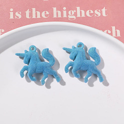 Светло-Голубой Подвески из флокированной смолы, очарование единорога, Небесно-голубой, 32x42 мм