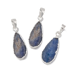 Silver Natural Kyanite Pendants, Teardrop Charms, with Silver Plated Brass Findings, Cadmium Free & Lead Free, Silver, 31.5~32x12~12.5x2.5~3.5mm, Hole: 5x8mm
