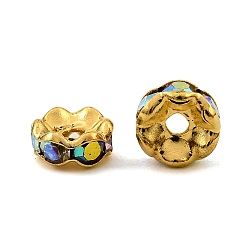 Хрусталь AB Латунные бусины разделители для поставки стразов, класс А, волнистый край, золото , рондель, хрусталь AB, 6x3 мм, отверстие : 1 мм