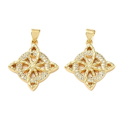 Настоящее золото 18K Латунные микропаве прозрачные подвески с фианитом, ведьмы узел викканский символ прелести, реальный 18 k позолоченный, 24.5x21.5x2.5 мм, отверстие : 4x3.5 мм