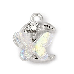 Платина Подвески из сплава , cmолой, без свинца, без кадмии и без никеля, стойки покрытие, луна с подвесками в виде бабочек, платина, 14x11.5x7.5 мм, отверстие : 1.6 мм