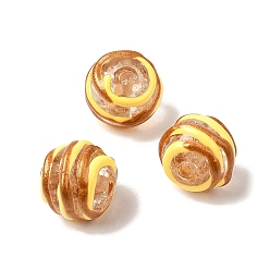 Желтый Бусины ручной работы из эмали с золотым песком, бусины ручной работы, круглые, два тона, желтые, 12~13x11~12 мм, отверстие : 1.5~1.8 мм