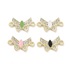 Mixed Color Alloy Enamel Connector Charms, Butterfly Links, with Crystal Rhinestone, Light Gold, Cadmium Free & Lead Free, Mixed Color, 12x21.5x2.5mm, Hole: 2mm