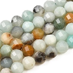 Flower Amazonite Натуральный цветок амазонитовые бусины пряди, круглые, граненые, 8~8.5x7.5 мм, отверстие : 1 мм, около 50 шт / нитка, 14.57'' (37 см)
