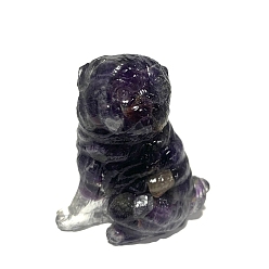 Amethyst Resin Dog Figurines, with Natural Amethyst Chips inside Statues for Home Office Decorations, 50x35x55mm
