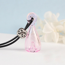 Lavender Blush Glass Perfume Bottle Pendant Necklace with Wax Cord for Women, Lavender Blush, Pendant: 40x18mm, 17.72 inch(45cm)