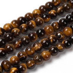 Dark Goldenrod Round Tiger Eye Beads Strands, Grade AB+, Dark Goldenrod, 10mm, Hole: 1mm, about 40pcs/strand
